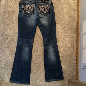 Miss Me Dark Blue Boot Cut Jeans with Embroidery